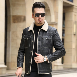 New Men Streetwear Casual Men Winter Thick Fleece PU Leather Jacket Business Clothing Porcket Leather Warn Coat Outwear Men