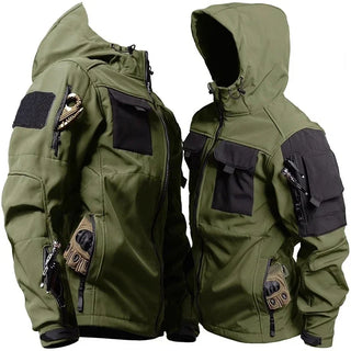 Military Soft Shell Sets Men Waterproof Hooded Tactical Jackets+Multi-pocket Cargo Pants 2 Pcs Suits Winter Fleece Warm Army Set