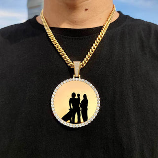 Custom Made Big Photo Medallions 18k Gold Necklace