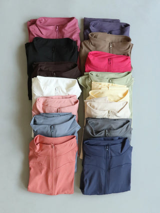 Fitfemme Women's Slim Fit Sports Jacket - High Neck, Full Zip, Long Sleeve, Multiple Colors for Yoga & Workout