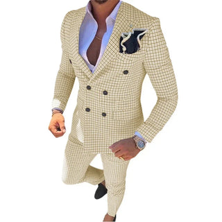 Men's Plaid Suits 2 Pieces Blazer and Pants Set Casual Tuxedo Set Double Breasted Peak Lapel Wedding Dresses Prom Evening Party