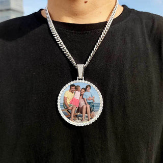 Custom Made Big Photo Medallions 18k Gold Necklace