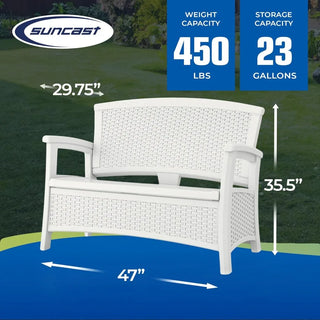 Elements Stylish Lightweight Loveseat Outdoor Seating with Convenient Built In Universal Storage, and All Weather Plastic