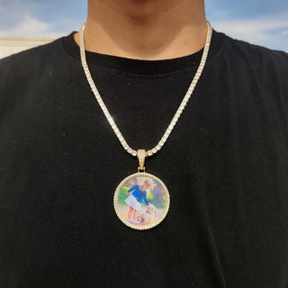 Custom Made Big Photo Medallions 18k Gold Necklace