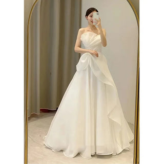 wedding dresses 2025 new bridal light luxury travel photo simple white dress wedding welcome dress graduation celebration dress