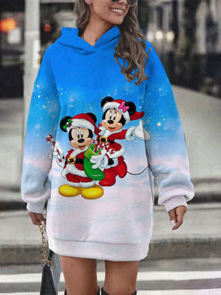 Hot sale new autumn and winter women's hooded skirt Christmas Disney Mickey Minnie print comfortable sweatshirt hoodie