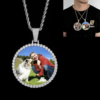 Custom Made Big Photo Medallions 18k Gold Necklace