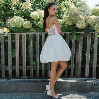 Simple Satin Short Wedding Dress Sleeveless Spaghetti Straps V Neckline Bridal Dancing Dress Knee Length A Line Homecoming Dress