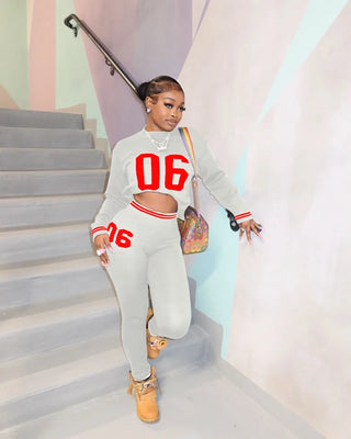 Street Fashion Letter Print Women 2 Piece Set Sports Wear Long Sleeve Crop Top and Skiny Legging Pants Outfits Sweater Tracksuit