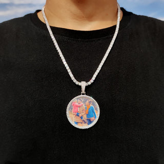 Custom Made Big Photo Medallions 18k Gold Necklace
