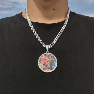 Custom Made Big Photo Medallions 18k Gold Necklace