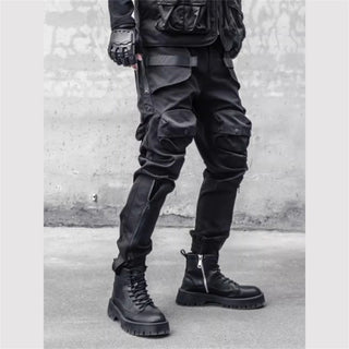 Men Y2K Cargo Pants Zipper Pocket Tactical Techwear Ninja Jogger Pants Black Fashion Streetwear Pants Punk Sweatpants Trousers