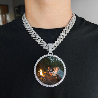 Custom Made Big Photo Medallions 18k Gold Necklace
