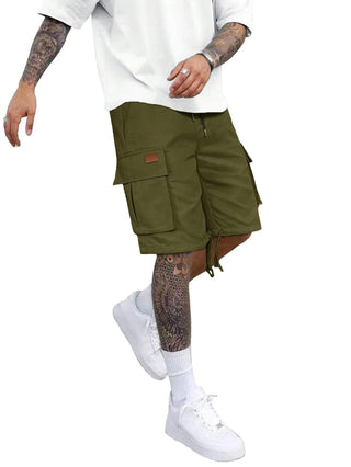 2025 Men's summer solid color casual elastic waist cargo shorts