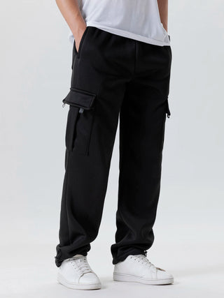 Men's Multi-Pockets Sweatpants Autumn Winter Drawstring Straight Fit Pants Running Jogger Sports Gym Trousers Male Loose Pants