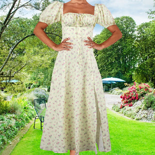 2024 new small fresh floral slim fit dress