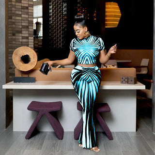 Stripe Printed See Through Sexy Women 2 Piece Set 2025 Summer Shorts Sleeve Crop Tops Flare Pants Matching Club Outfits