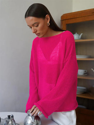 Wedifor Long Sleeve O Neck Knitted Shirt New Fashion Sexy See Through Loose Casual Smock Tops 2024 Autumn Solid Women Clothes