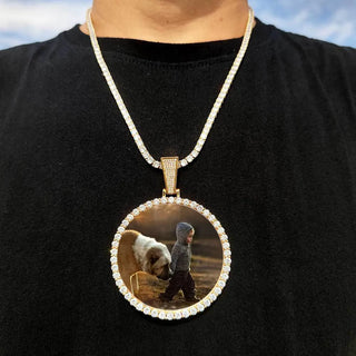 Custom Made Big Photo Medallions 18k Gold Necklace