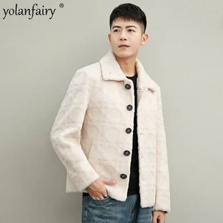 New Single Breasted Fur Coats Men's Granular Lamb Fur Jacket for Men Short Jacket 100% Wool Fur Clothing Male Winter Fashion FCY