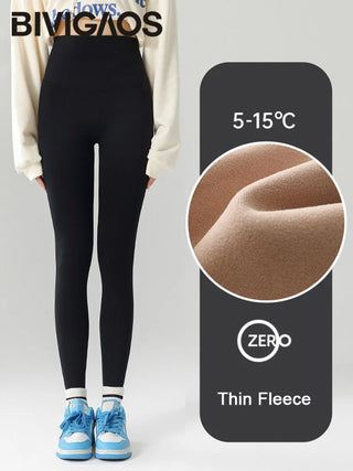 BIVIGAOS Leggings de tiburón de cintura alta de otoño e invierno para mujer, leggings cálidos de vellón sin costuras, leggings deportivos casuales delgados y delgados para fitness 