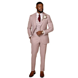 Pink Men's Suits Tailored 3 Pieces Blazer Vest Pants Peaked Lapel Single Breasted Plaid Wedding Groom Customized Plus Size