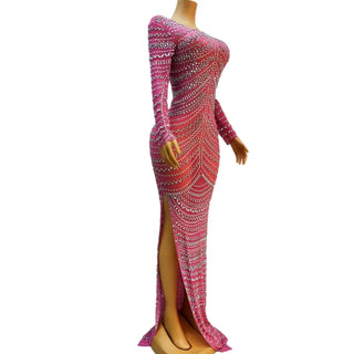 Long Glitter Pink Prom Dresses Sexy Mermaid Style Sheer Luxury Sparkly Beaded Silver Black Girl Formal Prom Gala Gowns Huabao