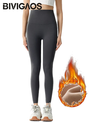 BIVIGAOS Leggings de tiburón de cintura alta de otoño e invierno para mujer, leggings cálidos de vellón sin costuras, leggings deportivos casuales delgados y delgados para fitness 