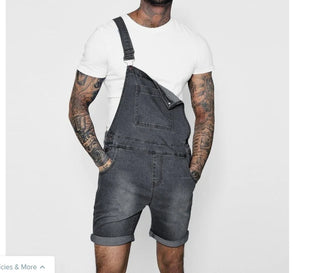 Men's Vintage Denim Summer Shorts Jeans Straight Denim Jumpsuit Fashion Suspenders Hip-hop Overalls Pants Solid Casual Pants