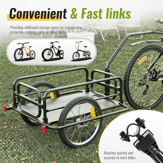 Heavy-Duty Storage Bicycle Trailer 88lbs Capacity,16IN Wheel Bike Wagon Cart,with Universal Hitch and Foldable Frame,Fit for Pet