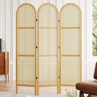 Room Dividers and Folding Privacy Screens, Pine Wood 5.6 Ft Double Hinged Rattan Partition Freestanding Wall Room Divider for Ho