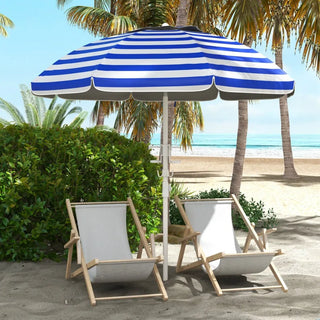 5.7' Portable Beach Umbrella with Tilt Adjustable Height 2 Cup Holders Hooks UV 40+ Ruffled Outdoor Umbrella with Vented Canop