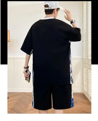 New S-6XL Summer Men's Tracksuit Set Korean Casual Sports Suit Breathable T-shirts Shorts 2 Piece Set High Street Men's Clothing