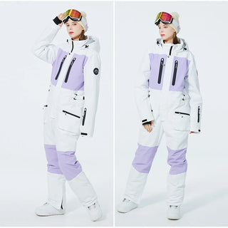 Skiing Jumpsuit Men Women One-piece Ski Suit Winter Outdoor Windproof Waterproof Ski Overall Snowboarding Suit Ski Jacket+Pants
