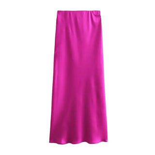 TRAFZA 2024 Y2K Casual Women Long Skirt Spring Elastic High Waisted A-Line Casual Female Satin Skirts High Street Lady Skirts