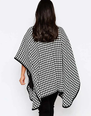 Plus Size Casual Houndstooth Trench Coat Long Bat Sleeve Open Front Female Loose Autumn Winter Woolen Kimono Cardigan 5XL 6XL