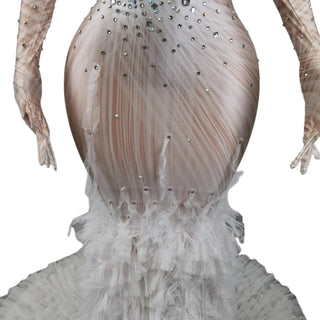 Gorgeous Prom Dresses Mermaid Style Luxury Sparkly Crystals White Mesh Tail Dress Black Girls Prom Party Formal Gowns Baofengyu