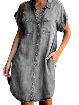 Summer New Single Breasted Denim Shirt Dress Women's Casual Loose Pocket Simple Retro Commuter Female Office Denim Short Skirt