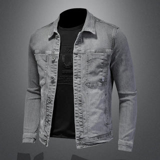 Fashion Denim Jacket Men Cotton Turn Down Collar Casual Mens Denim Coat Slim Fit Motocycle Jean Outerwear Single Breasted Jacket