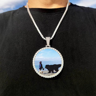 Custom Made Big Photo Medallions 18k Gold Necklace