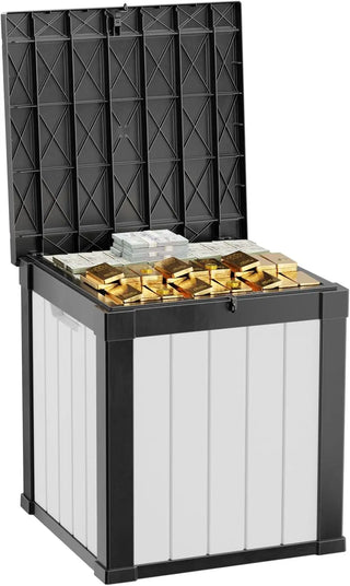 100GAL Deck Box, Outdoor Storage Boxes Lockable Lid for Garden Tools, Patio Furniture, Pool Suppliesand Cushions Black