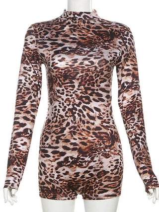 Weird Puss Leopard Print Romper Women 2024 Autumn Trend Hipster Long Sleeve O-Neck Skinny Stretch Streetwear Sexy Playsuits