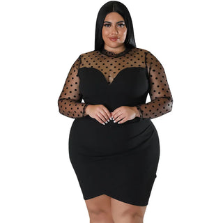 MY1032 plus size women's fashionable and sexy see through mesh splicing tight fitting hip hugging dress