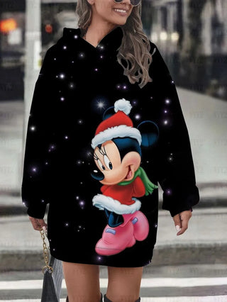 Hot sale new autumn and winter women's hooded skirt Christmas Disney Mickey Minnie print comfortable sweatshirt hoodie