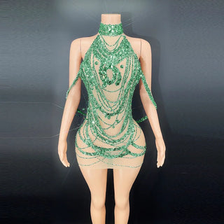 Sexy Sparkly Silver Prom Dresses Glitter Beads Crystal Rhinestones See-Thru Tassels Birthday Party Gowns Sexy short skirt