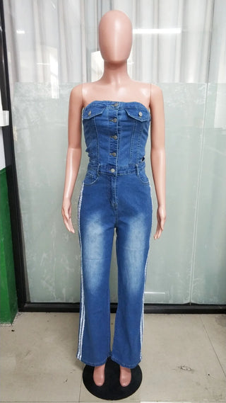 Demin Overalls Jumpsuits Women One Piece Strapless Sleeveless Long Pants Wide Leg Pant Rompers Y2k Streetwear Slim Fit 2025