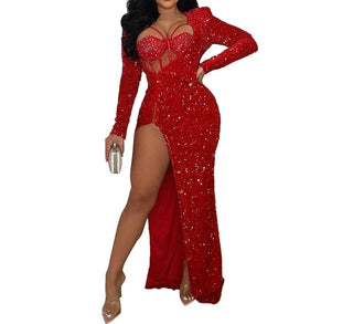 Luxury Dresses Women 2024 Sequin Elegant Party Dresses Woman Long Slit Dress Sexy Cocktail Prom Formal Evening Dresses HXY518