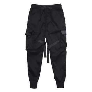 Men Tactical Joggers Pants Multi-pocket Elastic Waist Harem Pants Men Hip Hop Streetwear Ribbons Design Functional Cargo Trouser