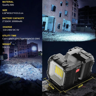 Double Head Searchlight Outdoor Portable Camping Lantern 7 Modes Super Bright Flashlight Outdoor Waterproof Emergency Work Lamp