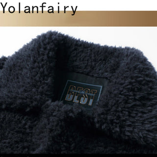 YOLANFARIY Mens Shearling Coat Warm Wool Jacket Men Short Style Real Fur Coats Winter Clothes Slim Fit Мужской Тренчкот 2024